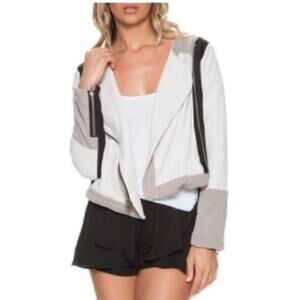 Chaser Cream Black Grey Colorblock Asymmetric Zip Moto Jacket